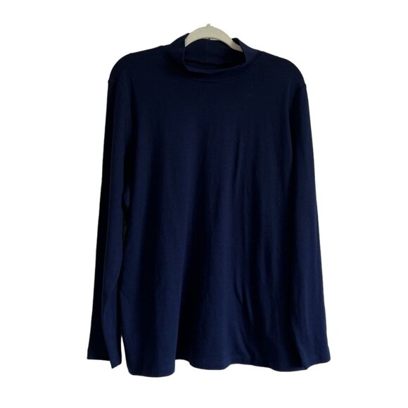St. John's Bay Tops - St. Johns Bay Womens 2X Essential Mockneck Long Sleeve Shirt Cotton Navy New